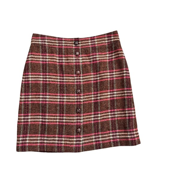 Talbots Plaid Wool Skirt With Lining Womens Size 6 Brown Pink Button Front - Picture 2 of 9